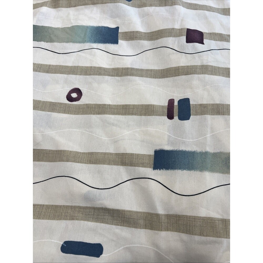 Vtg Dan River Fitted Sheet Geometric Beige Blue Tan King Size Vintage